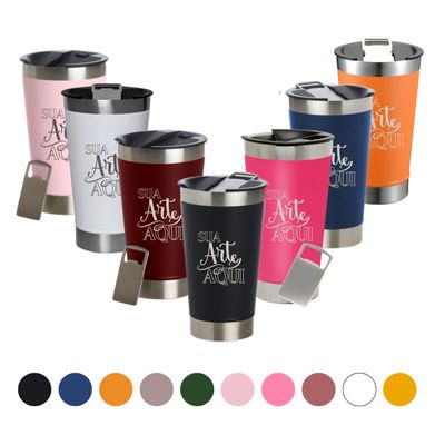 Copo Térmico com abridor Inox capacidade 473ml+ PERSONALIZAÇÃO