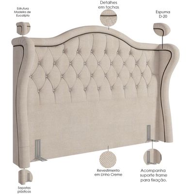 Cabeceira Cama Box Casal 140 cm P05 Lisboa Linho Creme - Lyam Decor