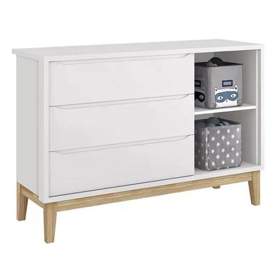 Cômoda Infantil Classic 1 Porta E 3 Gavetas Branco Fosco Com Pés Madeira Natural - Reller Móveis Branco Fosco