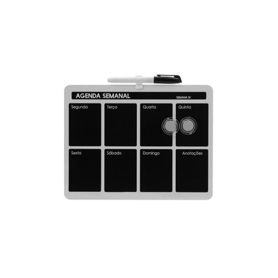 Quadro Magnético Negro Le Planejamento Semanal com 2 Ímãs e Marcador 21,5x28cm