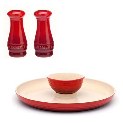 KIT LE CREUSET PRATO PARA APERITIVO SALEIRO E PIMENTEIRO EM CERÂMICA 110ML Vermelho