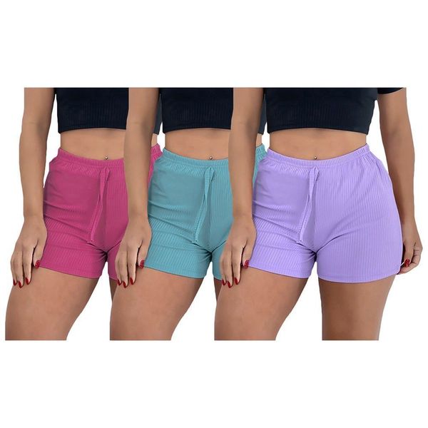 Kit 3 Shorts PMC Canelado Feminino P / Rosa e Roxo
