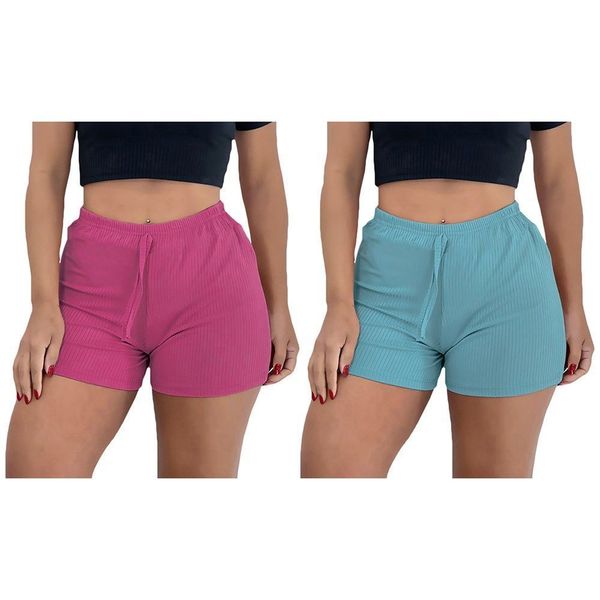 Kit 2 Shorts PMC Canelado Feminino G / Rosa e Azul