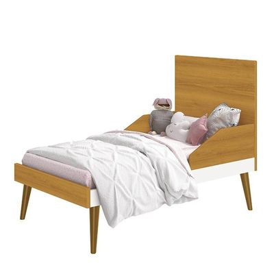 Dormitório Infantil Theo Retrô 2 Portas, Cômoda E Berço Branco/savana Com Pés Amadeirado - Reller Móveis Branco/savana