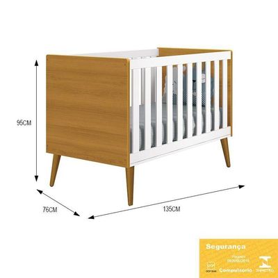 Dormitório Infantil Theo Retrô 2 Portas, Cômoda E Berço Branco/savana Com Pés Amadeirado - Reller Móveis Branco/savana