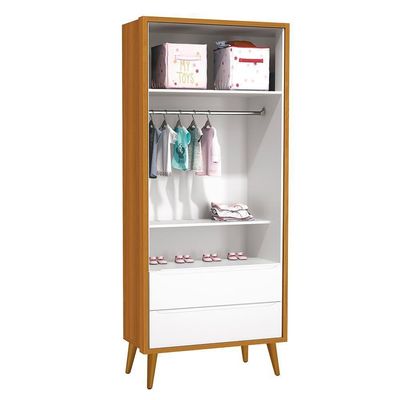 Dormitório Infantil Theo Retrô 2 Portas, Cômoda E Berço Branco/savana Com Pés Amadeirado - Reller Móveis Branco/savana