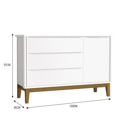 Cômoda Infantil Com Porta E 3 Gavetas Classic Branco Fosco Com Pés Amadeirado - Reller Móveis Branco Fosco