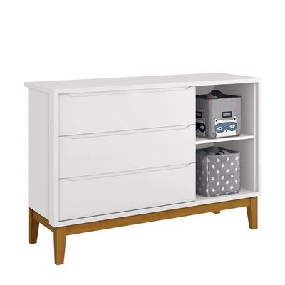 Cômoda Infantil Com Porta E 3 Gavetas Classic Branco Fosco Com Pés Amadeirado - Reller Móveis Branco Fosco
