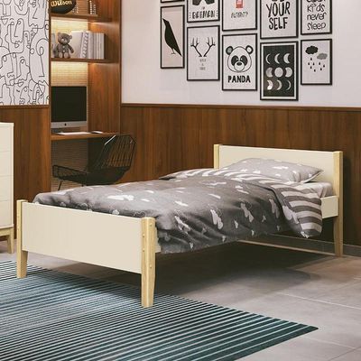 Cama Solteiro Simba Areia Fosco Com Pés Madeira Natural - Reller Móveis Areia Fosco