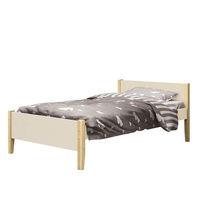 Cama Solteiro Simba Areia Fosco Com Pés Madeira Natural - Reller Móveis Areia Fosco