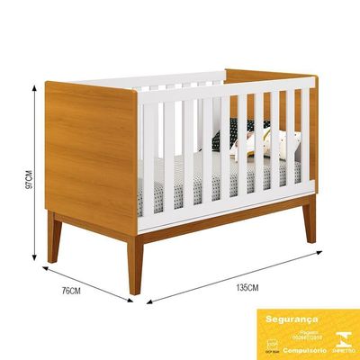 Berço Mini Cama Classic Branco/savana Com Pés Amadeirado - Reller Móveis Branco/savana