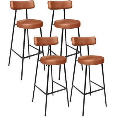 Kit 04 Banquetas Altas Bar Cozinha Sala De Jantar Em Aço Milão L02 Couríssimo Camel - Lyam Decor