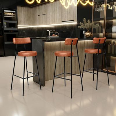 Kit 04 Banquetas Altas Bar Cozinha Sala De Jantar Em Aço Milão L02 Couríssimo Camel - Lyam Decor