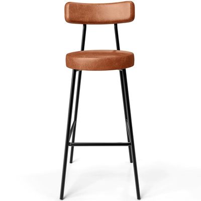 Kit 04 Banquetas Altas Bar Cozinha Sala De Jantar Em Aço Milão L02 Couríssimo Camel - Lyam Decor