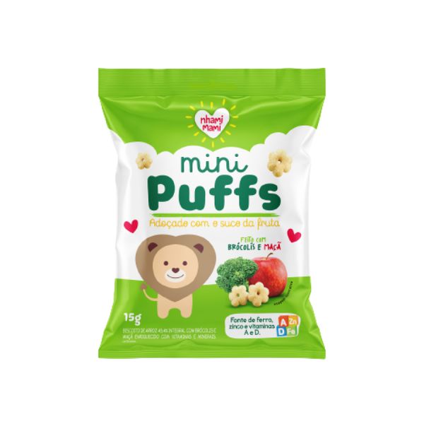 Snack Infantil Mini Puffs Brócolis e Maçã Nhami Mami 15g Snack Infantil Mini Puffs Brócolis e Maçã Nhami Mami 15g