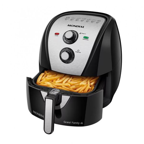 Fritadeira Elétrica Sem Óleo Air Fryer Mondial AFN-60 6L Preto com Inox / 110V