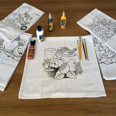 Pano De Prato Lomaer Sacaria 45x71cm Contorno para Pintura( 6 Unidades)Branco