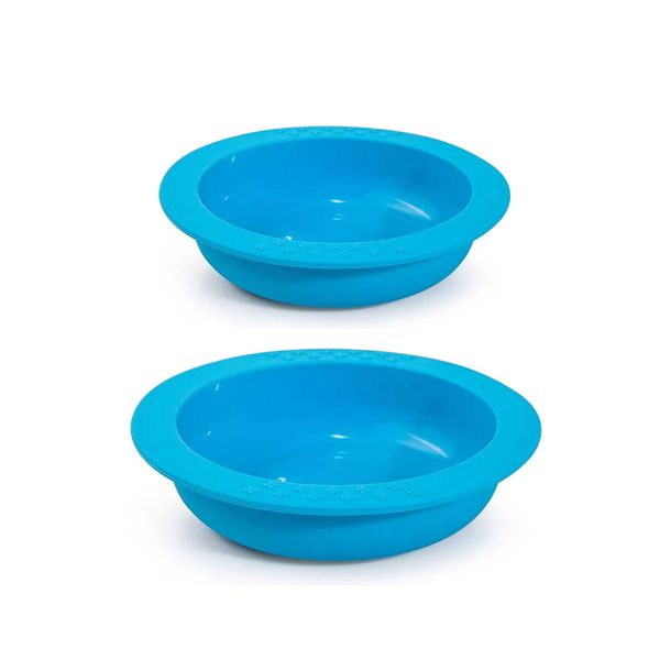 Prato Infantil Silicone Inquebravel Azul Kids Criança 2un