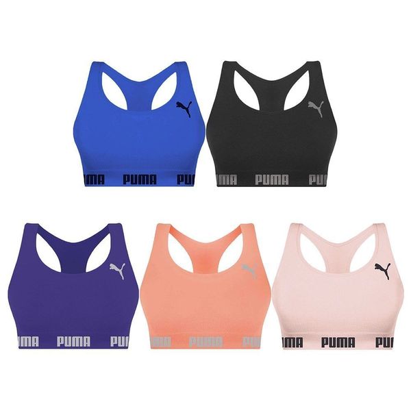 Kit 5 Tops Puma Nadador Sem Costura Feminino G / Azul e Roxo