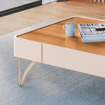 Mesa de Centro Decorativa Rennes MDP/MDF Pés de Aço Off White/Cinamomo G26 - Gran Belo