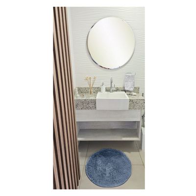Tapete Redondo Banheiro Quarto Azul Cinza Felpudo Antiderrapante 60cm