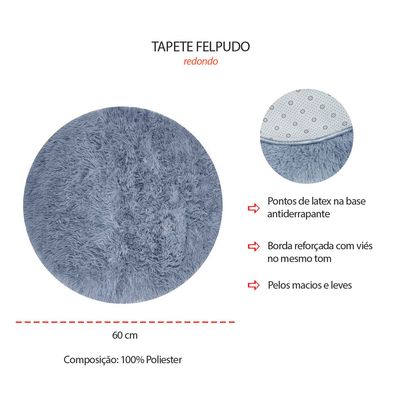 Tapete Redondo Banheiro Quarto Azul Cinza Felpudo Antiderrapante 60cm