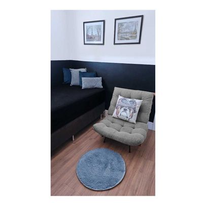 Tapete Redondo Banheiro Quarto Azul Cinza Felpudo Antiderrapante 60cm