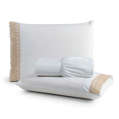 Jogo de Lençol Rubi King 3 Pçs 100% Algodão 200 Fios Ponto Palito Bordado - Branco