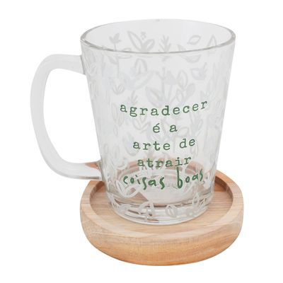 Kit Chá Completo - Caneca, Infusor e Aparador CANECA DE VIDRO COM PORTA CANECA DE MADEIRA E INFUSOR - NATURALS COISAS BOAS