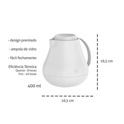 Garrafa Termica Bule Branco Sonetto Cafe Leite Cha 400ml