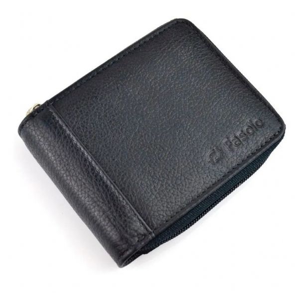 CARTEIRA MASCULINA COURO FASOLO ZÍPER H014 PRETA Cor:Preto;Tamanho:Único;Gênero:Homem