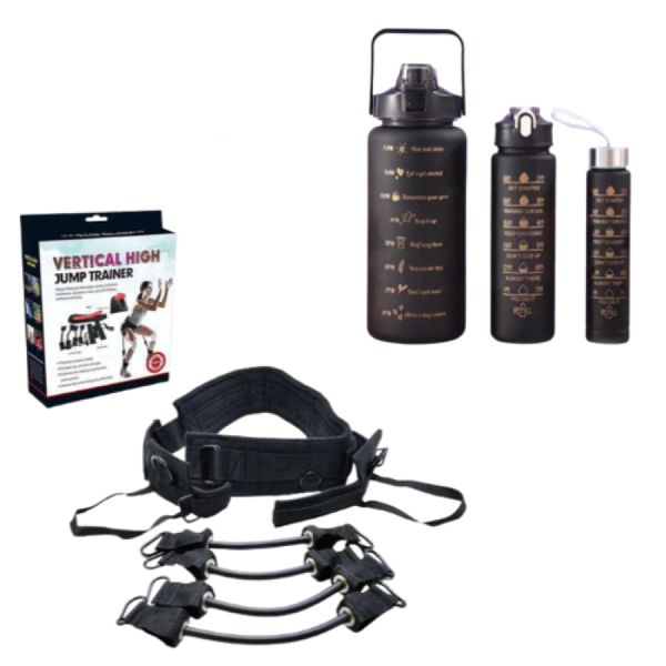KIT Garrafa Motivacional Squeeze + Kit Elástico para Treino