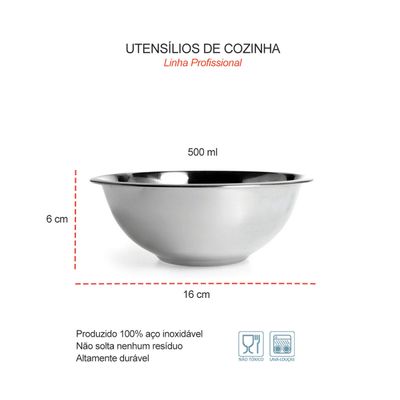 Tigela Inox Pequena Buffet Cozinha Profissional 500ml