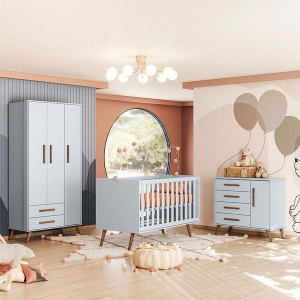 Quarto De Bebê Ambiente Q Encanto Retrô Cinza - Qmovi