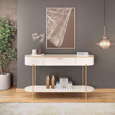 Aparador Decorativo Amanda 1 Gaveta e 1 Prateleira Pés Metálicos Dourados Off White G18 - Gran Belo