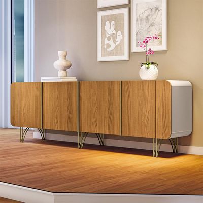 Buffet Decorativo com Puxadores em Alumínio Pés Aço Maciço Virginia Off White/Cinamomo G26 - Gran belo