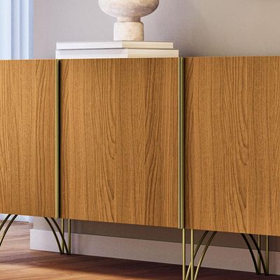 Buffet Decorativo com Puxadores em Alumínio Pés Aço Maciço Virginia Off White/Cinamomo G26 - Gran belo