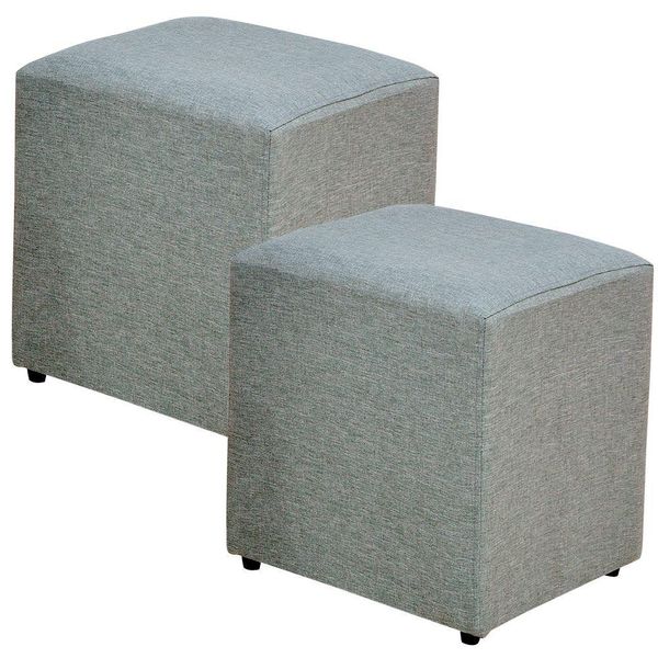 Kit 02 Puffs Quadrado L02 Decorativo Sala de Estar Linho Cinza Escuro - Lyam Decor Kit 02 Puffs Quadrado L02 Decorativo Sala de Estar Linho Cinza Escuro - Lyam Decor