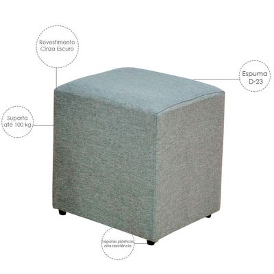 Kit 02 Puffs Quadrado L02 Decorativo Sala de Estar Linho Cinza Escuro - Lyam Decor