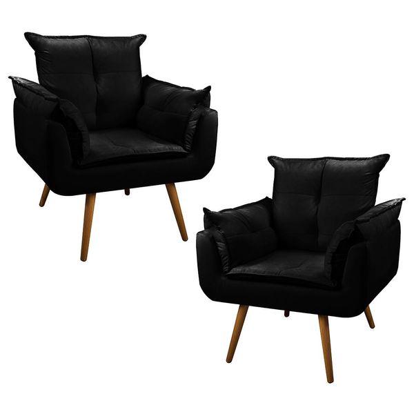 Kit 02 Poltronas Decorativas Sala de Estar Vicky Pés Palito Suede Preto - Desk Design