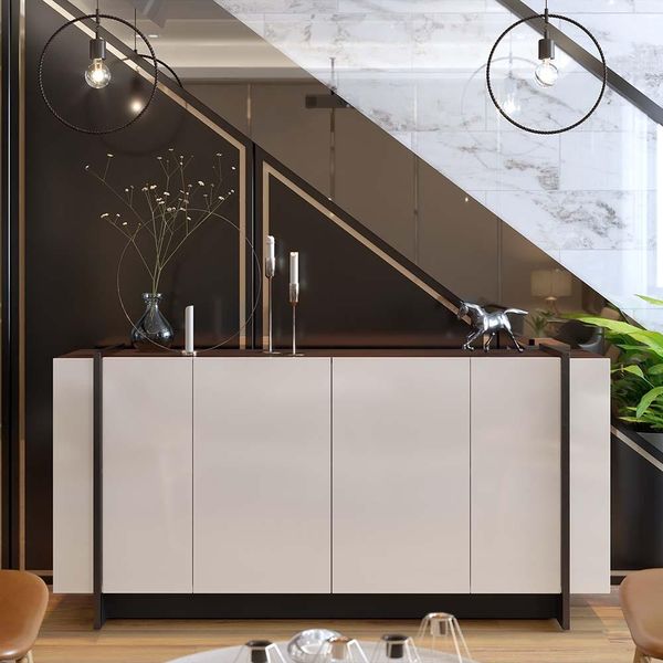 Buffet Aparador Decorativo 160cm Destin Off White/Preto G73 - Gran Belo