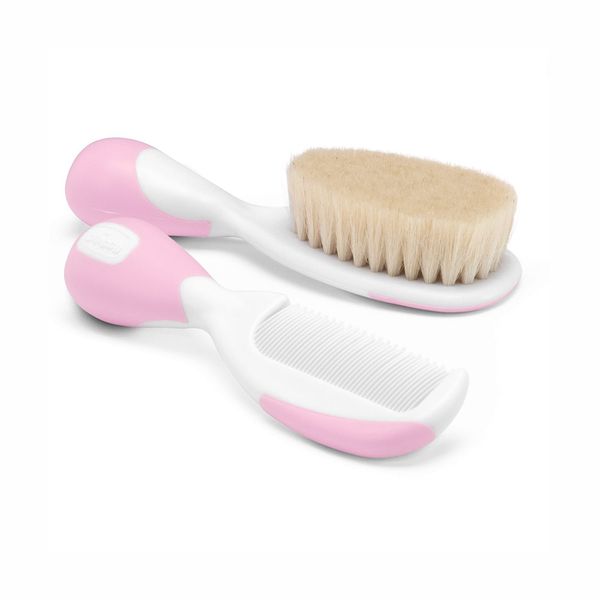 Conjunto Pente e Escova Chicco Cerdas Naturais Rosa