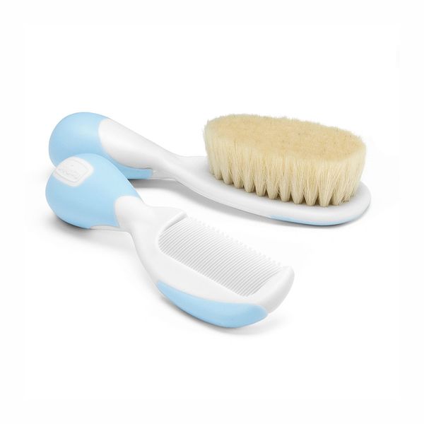 Conjunto Pente e Escova Chicco Cerdas Naturais Azul