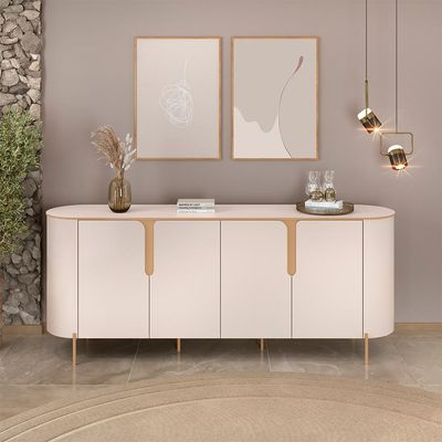 Buffet Decorativo América 4 Portas Pés Metálicos Dourados Off White G18 - Gran Belo