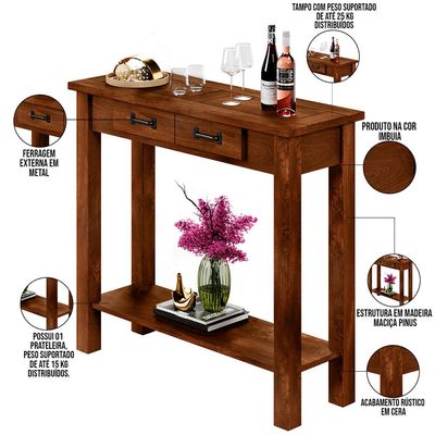 Aparador Buffet Sala De Estar 01 Gaveta 100cm W02 New Rústico Madeira Maciça Imbuia - Lyam Decor