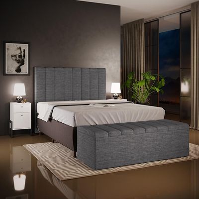 Calçadeira Recamier Baú Para Cama De Casal King Dália 195x50 cm W01 Linho Cinza Escuro - Lyam