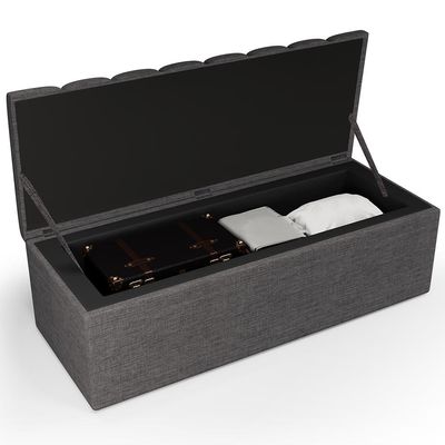 Calçadeira Recamier Baú Para Cama De Casal King Dália 195x50 cm W01 Linho Cinza Escuro - Lyam