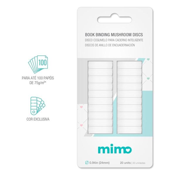 Disco Cogumelo para Caderno Inteligente Branco Mimo - 24 mm - 20 Unids