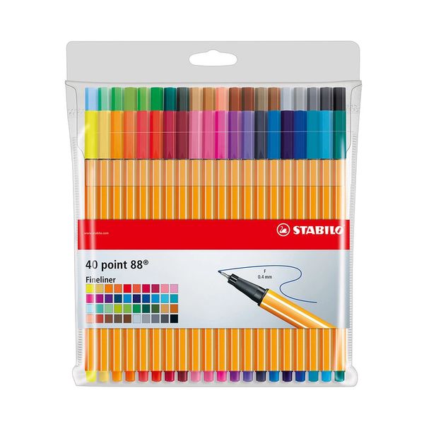 Caneta Hidrográfica Stabilo Point 88 Estojo Fine 0.4mm com 40 Unidades Cores Vibrantes