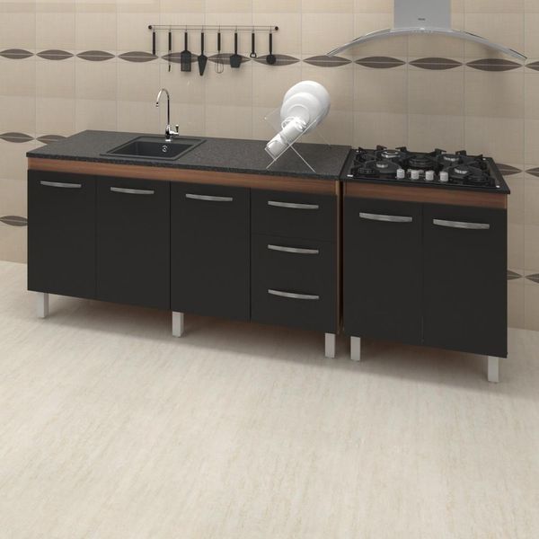 Balcao Pia 160cm E Cooktop 5 Bocas Savana Preto Mobbs Savana Preto